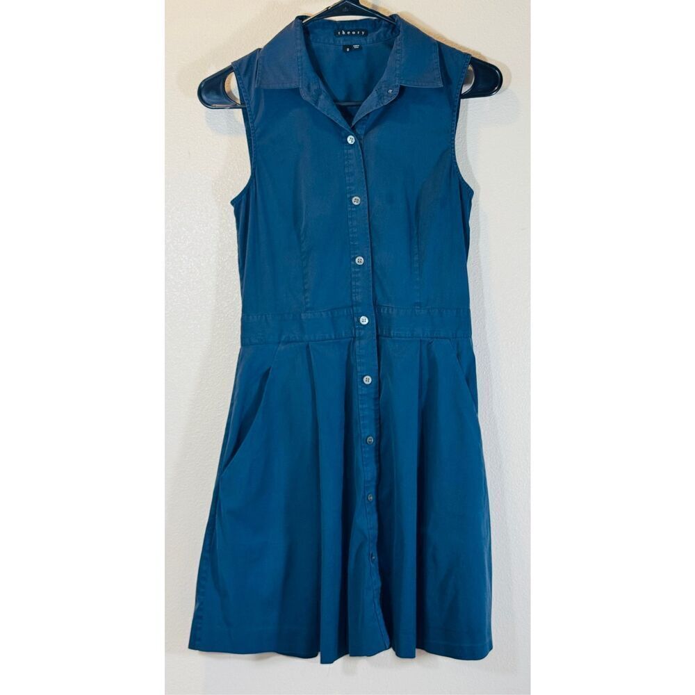 Theory Women’s Soreda Sleeveless Lawn Blue Shirt Dress Size 0